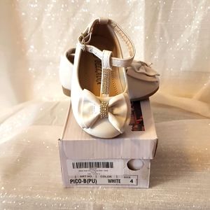 White Jeweled T-strap Shoes (4 Toddler)